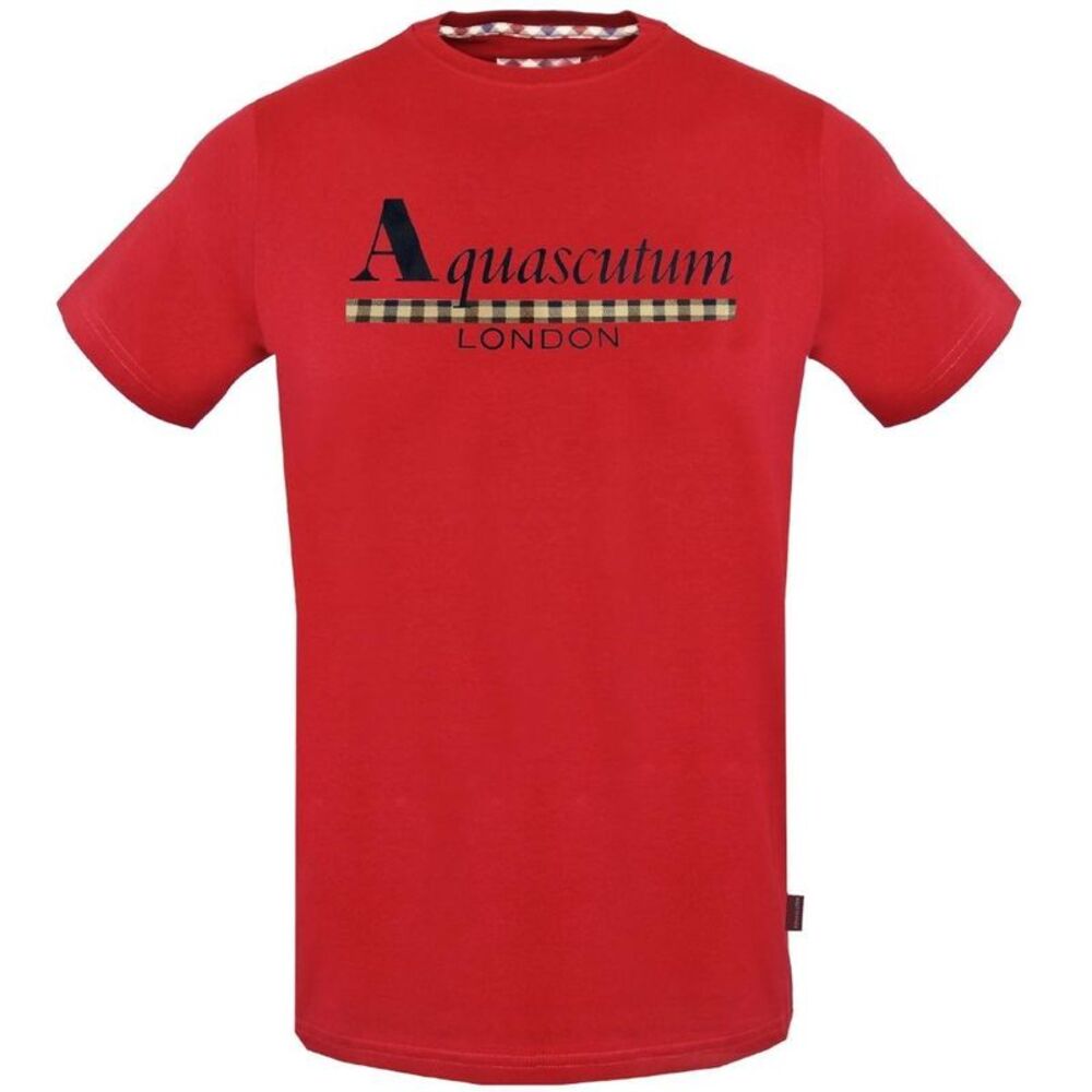 Aquascutum Mens Checked Logo Strip T-Shirt / Red